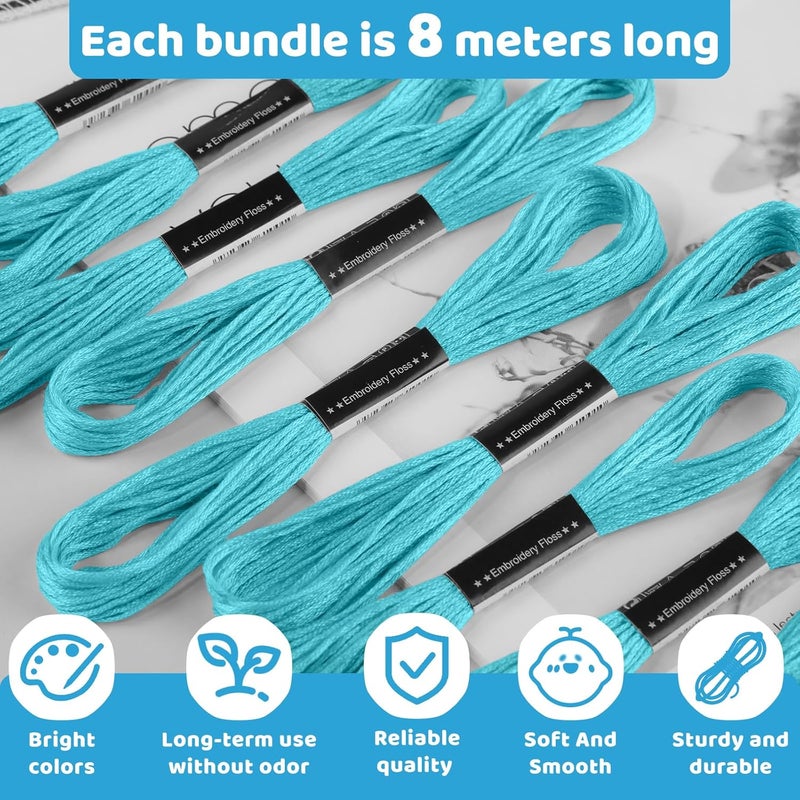 Dercuy 14 Skeins Sky-Blue Embroidery Floss, 8m Cotton Embroidery Thread, Cross Stitch Thread Set for for DIY Making, Embroidery Crafts - Image 3